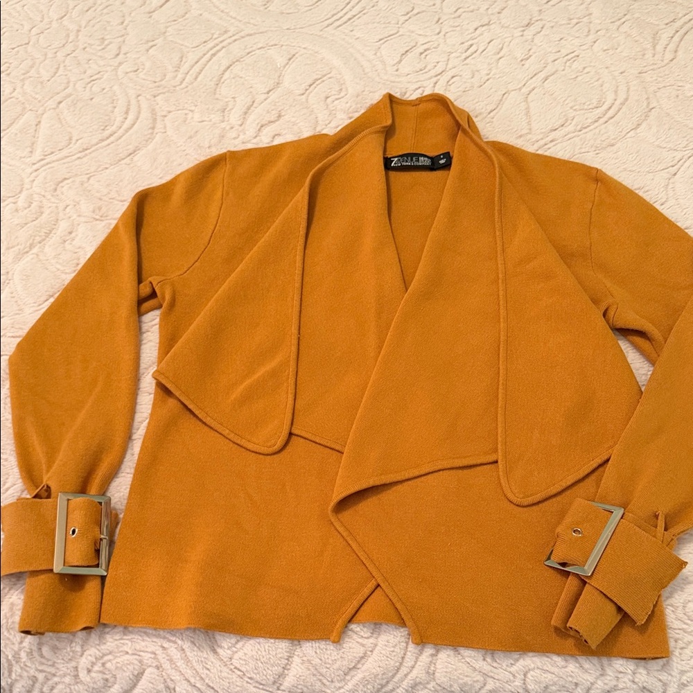 7th Avenue - New York & Company Chic Mustard Cardigan with Buckle Details
